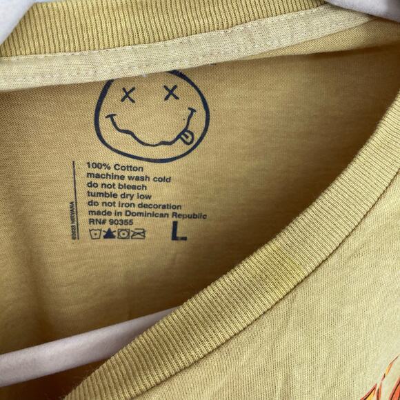 Officially Licensed Nirvana Grunge Tee Yellow Acid Wash Large Vintage Style - Picture 4 of 6